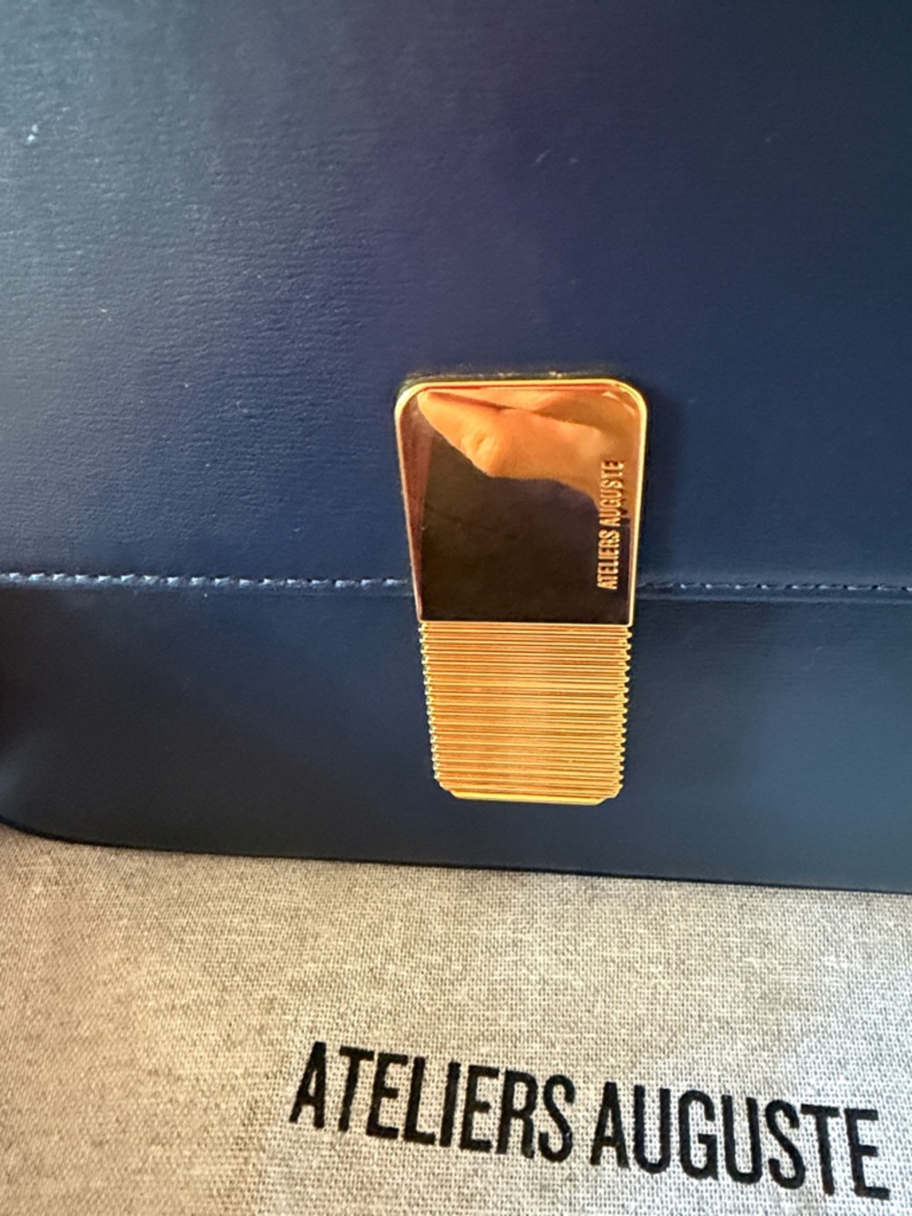 Ateliers Auguste Monceau Navy Box Leather Messenger Bag with Gold Hardware